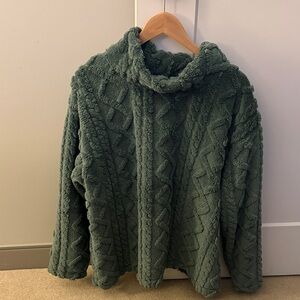 Eddie Bauer Forest Green Fleece Turtleneck Sweater